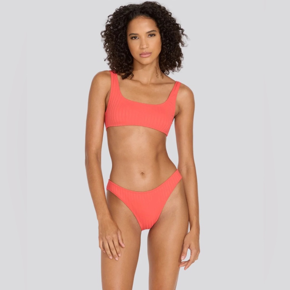 NWT Solid & Striped Elle Ribbed Bikini Bottom Hot Coral